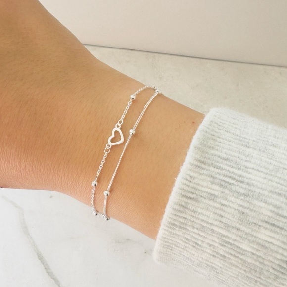 Sterling Silver Heart Bracelet, Cute Dainty Gift Bracelet - Picture 1 of 4